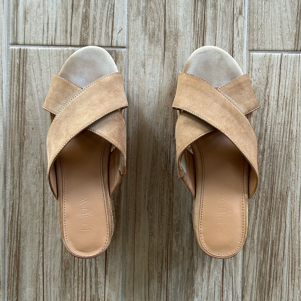 J. Crew Factory wedge platform beige Kork sandals Size 6 EUC